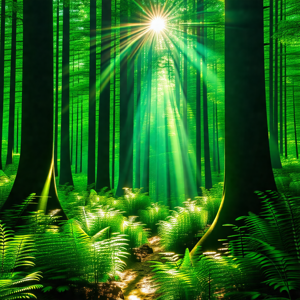 Lush green forest filled with tall trees and a variety of...