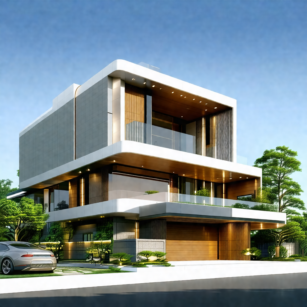 Large, modern-looking house with a white exterior
