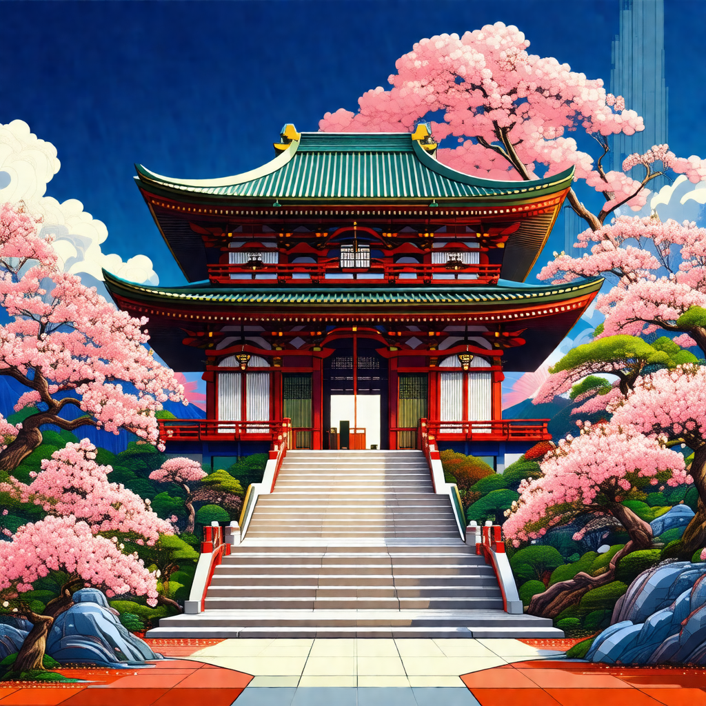 Colorful and detailed painting of a chinese palace