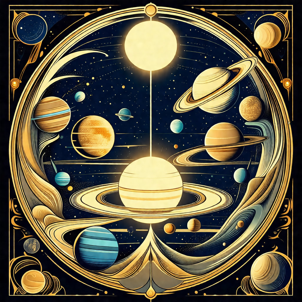 Colorful and detailed illustration of the solar system