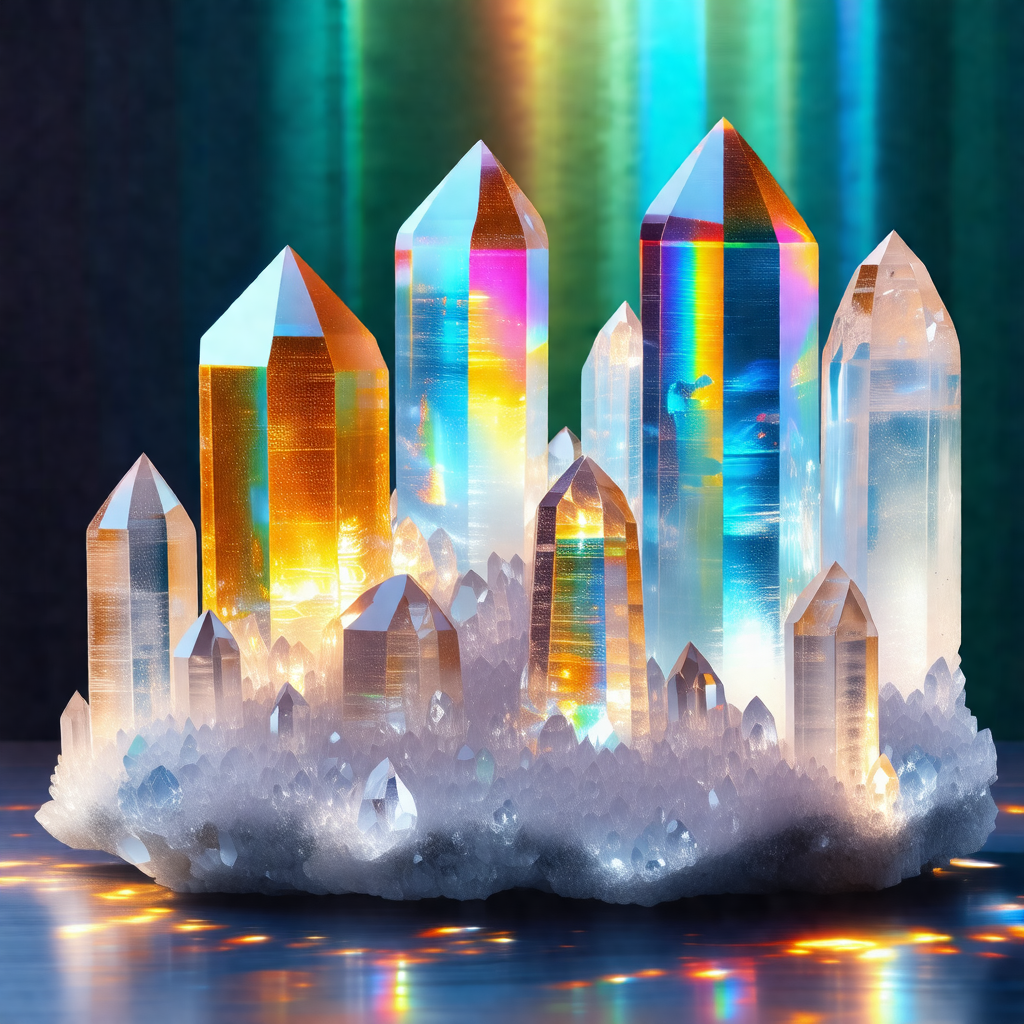 Group of colorful crystals, possibly made of glass, arran...