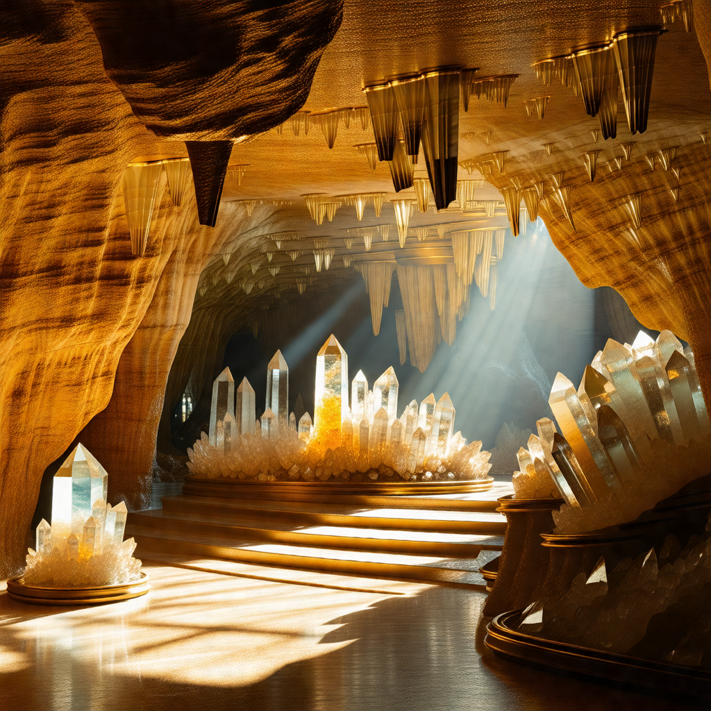 Cave with a large number of crystals and stalactites