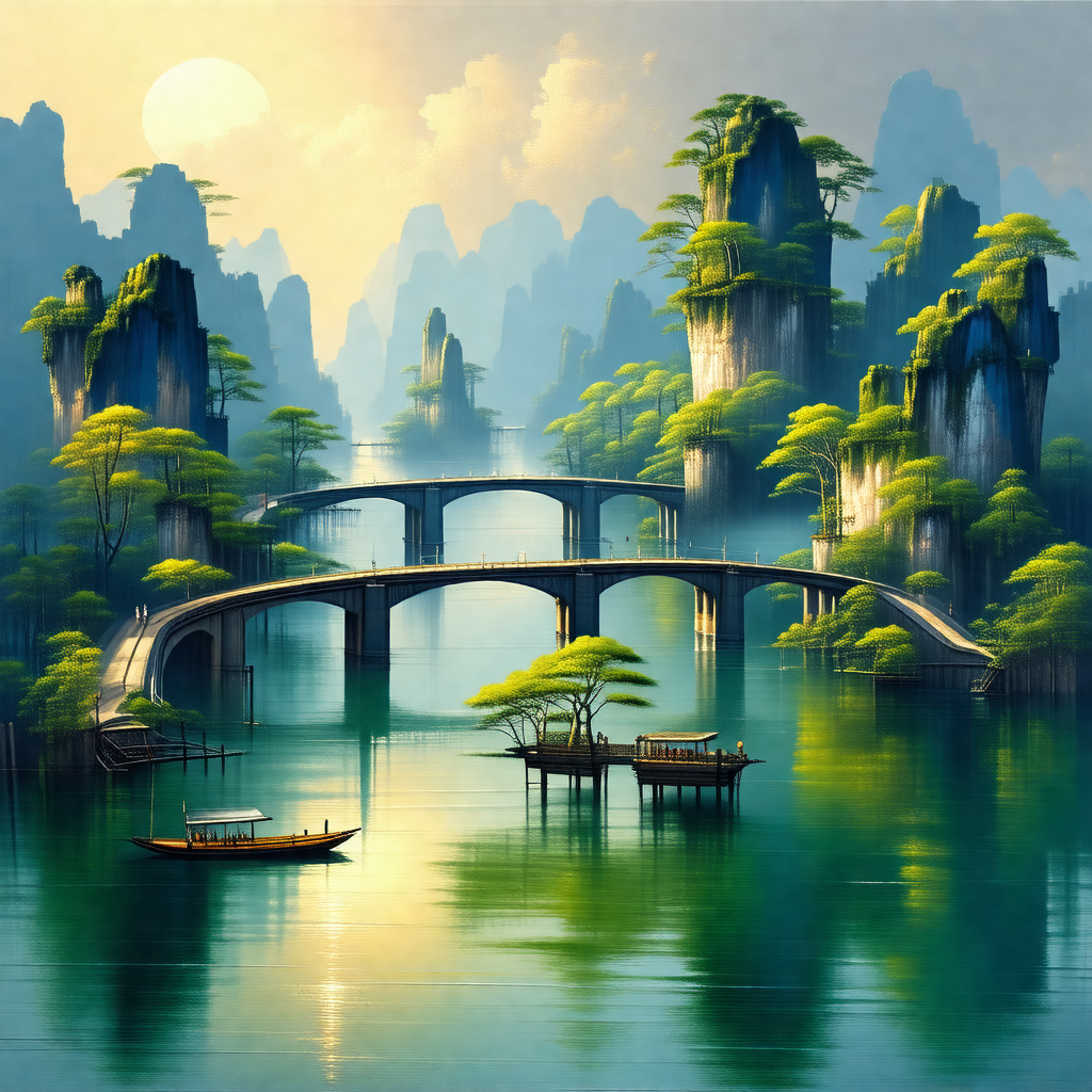 Serene scene of a river flowing through a valley with mou...