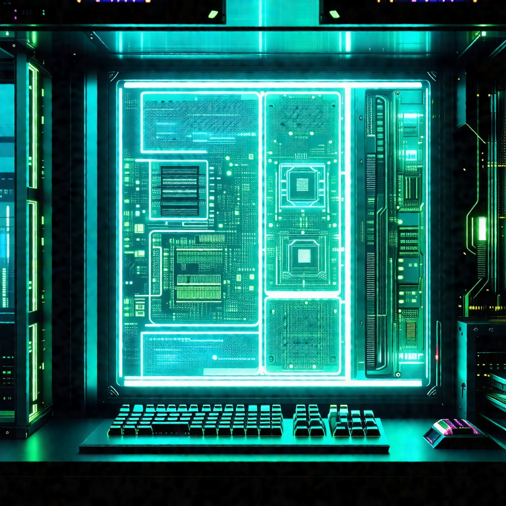 Computer keyboard with a green glow, placed on a desk