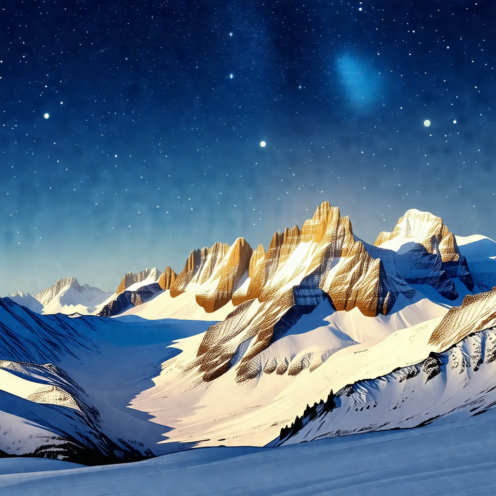 Beautiful mountain range with snow-covered peaks and valleys