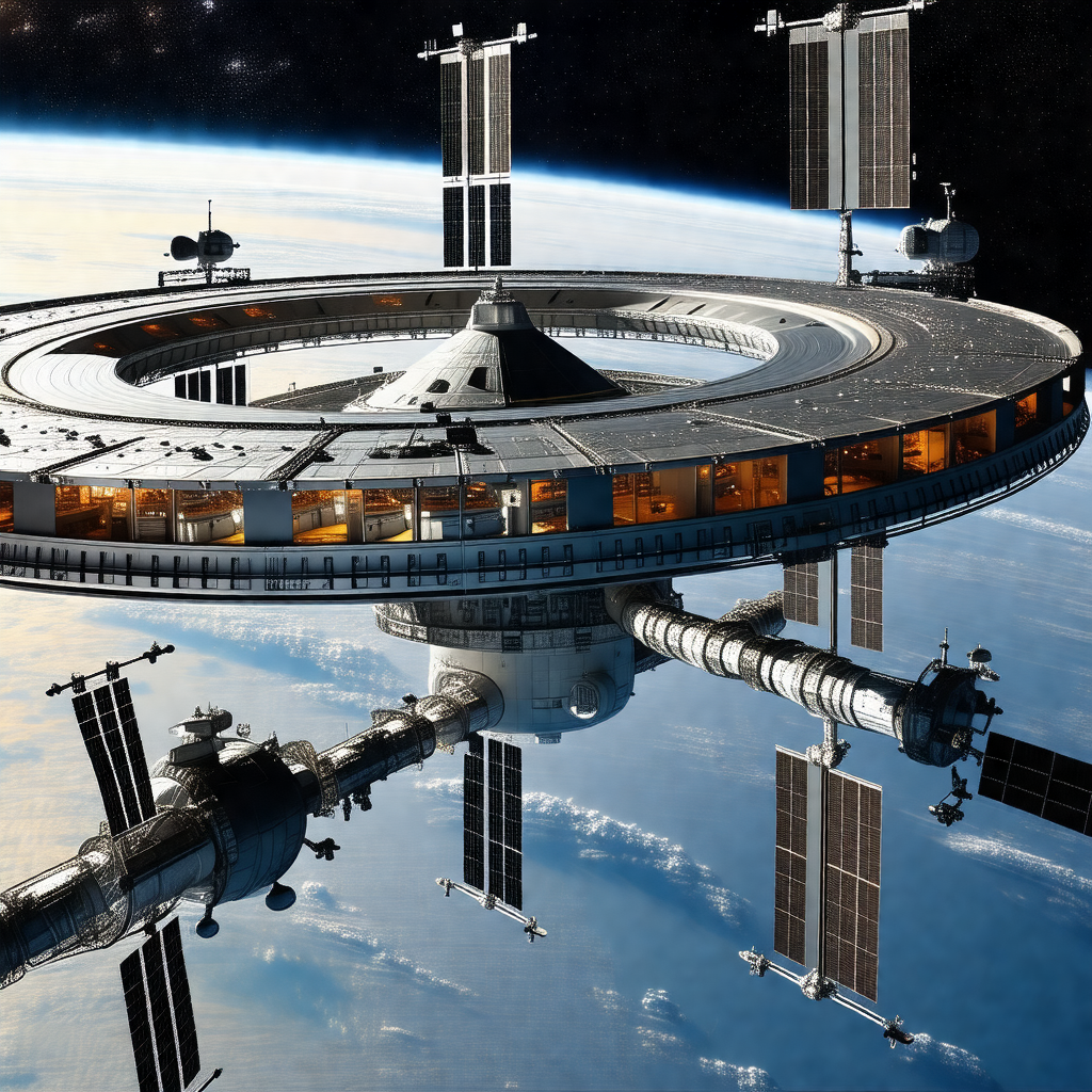 Large space station with a dome-shaped structure, which i...