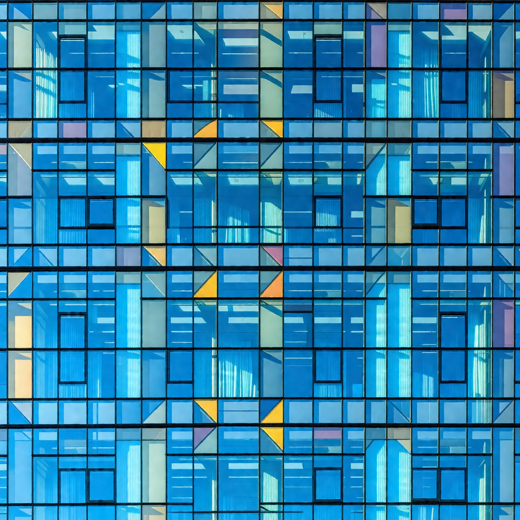 Large blue building with many windows