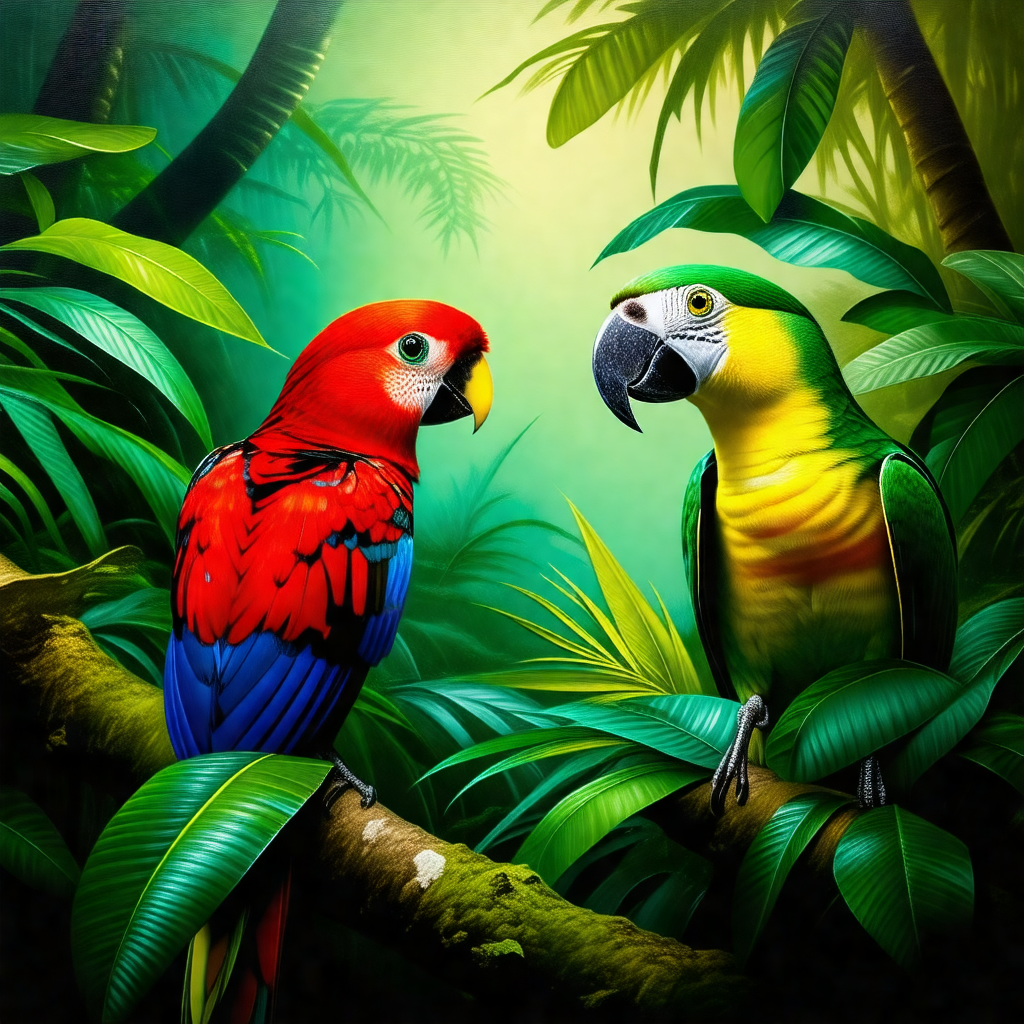 Two colorful birds perched on a tree branch