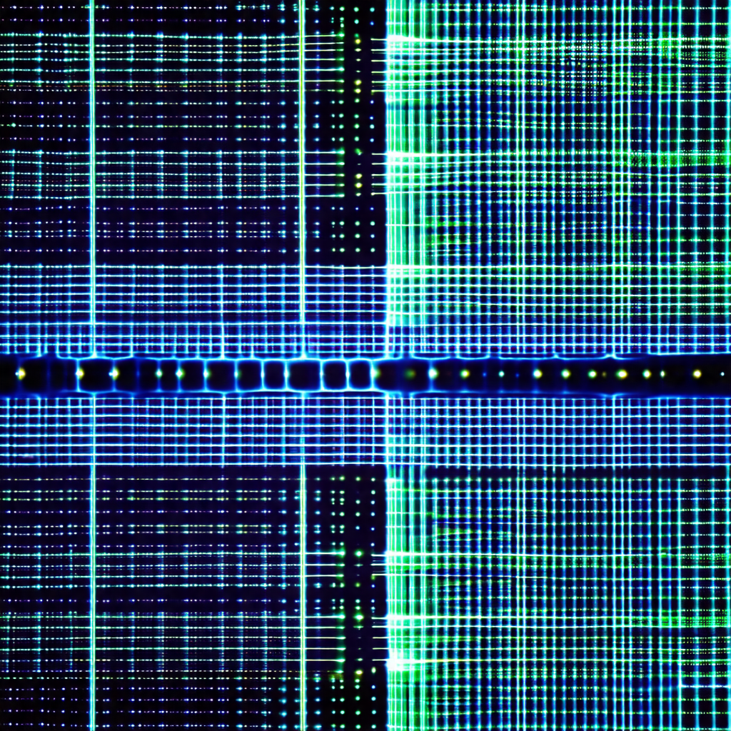 Close-up of a computer screen displaying a blue and green...