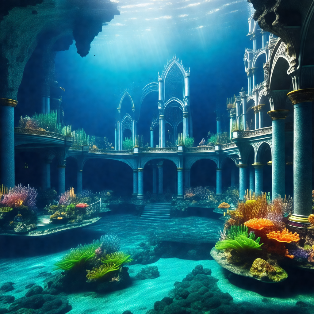 Beautiful underwater palace, complete with a staircase an...
