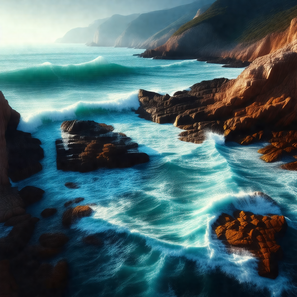 Beautiful ocean scene with a rocky coastline