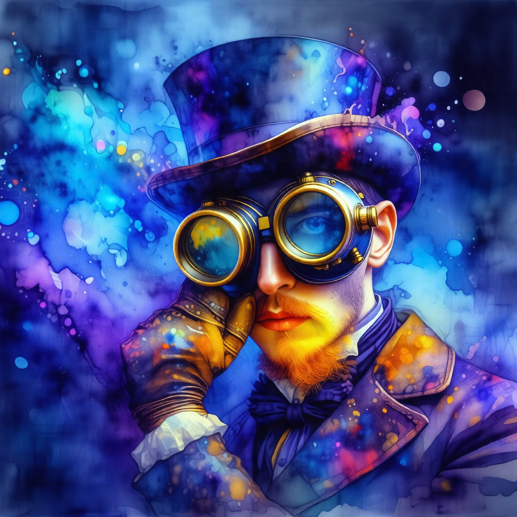 Man wearing a top hat and goggles, standing in front of a...
