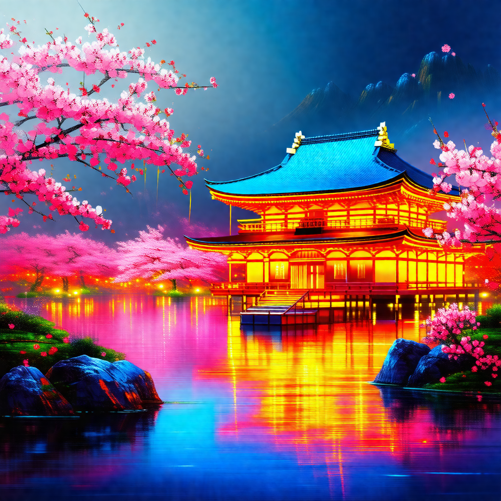 Beautiful asian-style building with a large blue roof, si...