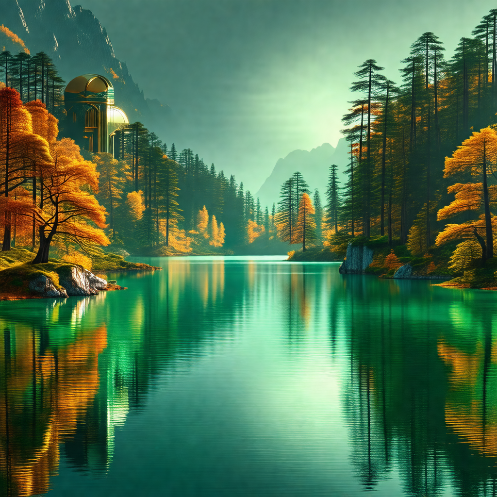Serene scene of a lake surrounded by a forest