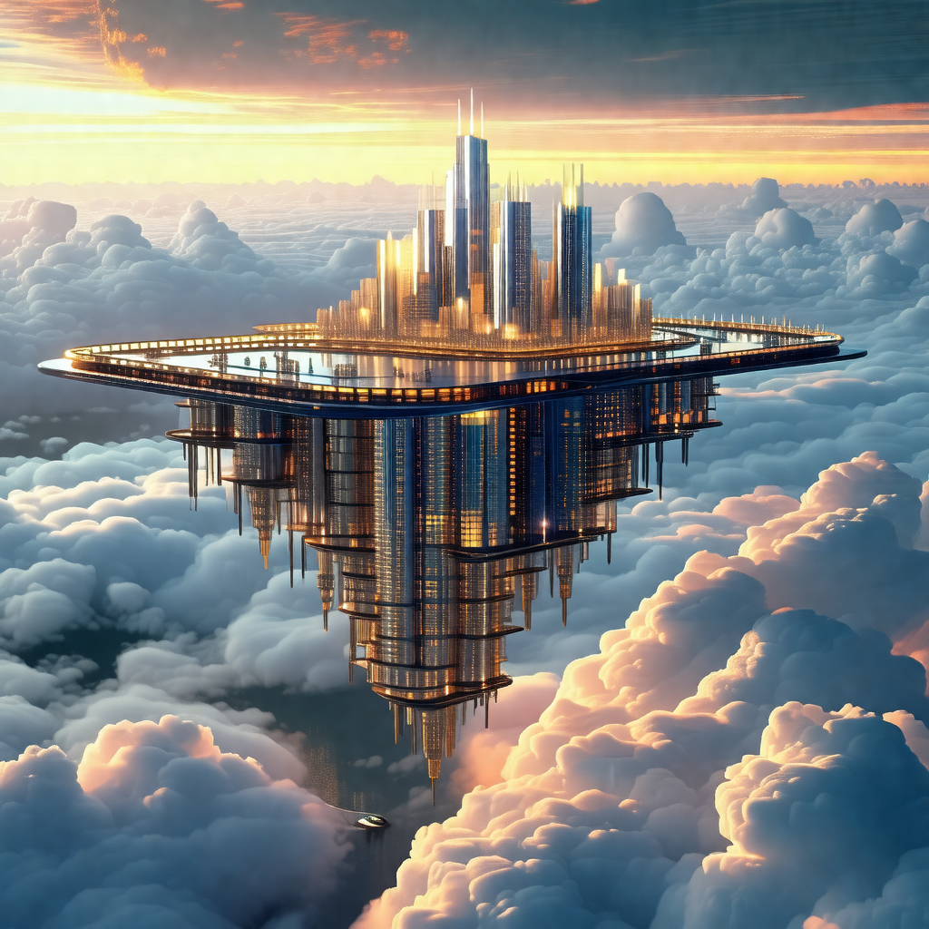 Futuristic city with a large, tall building that resemble...