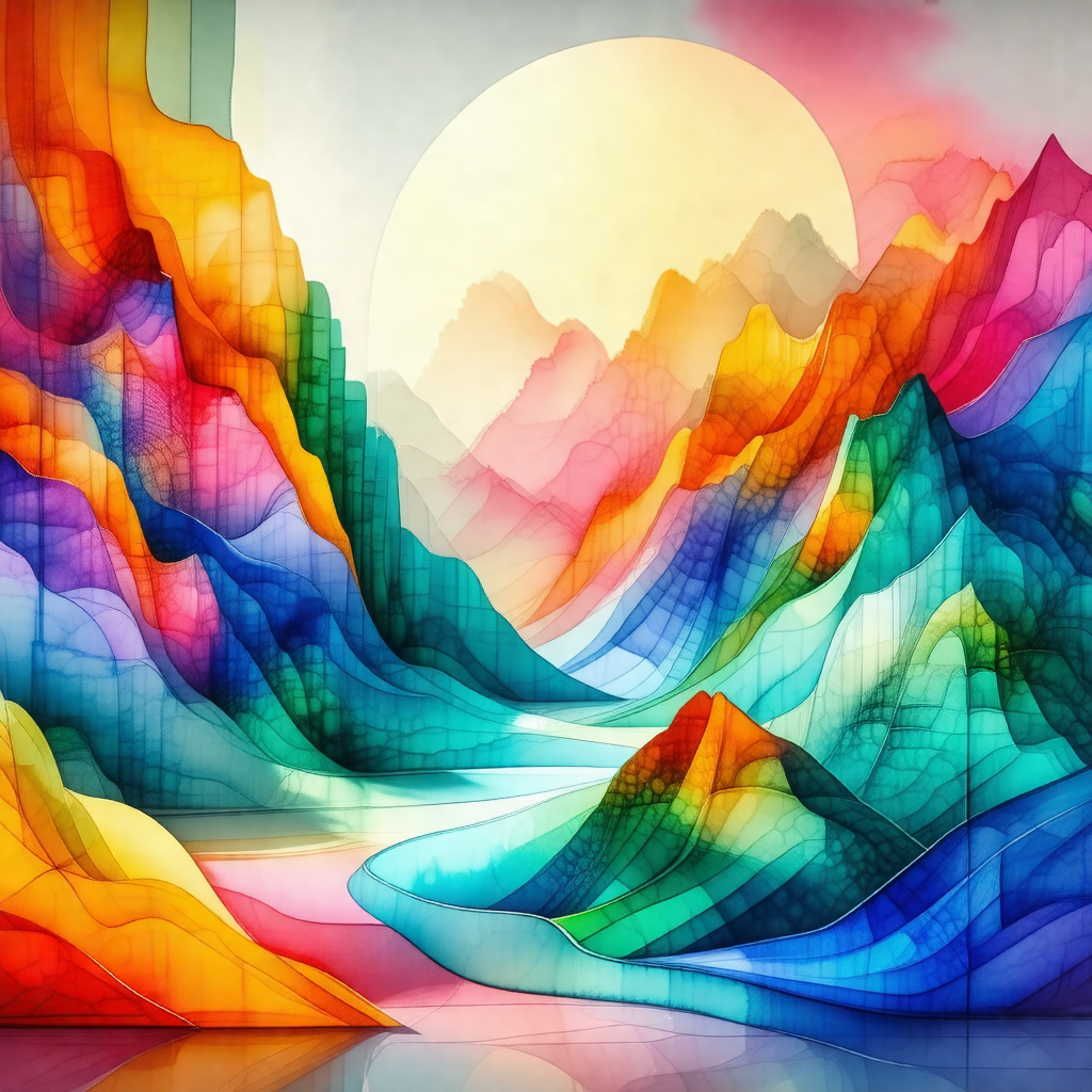 Colorful painting of a mountainous landscape