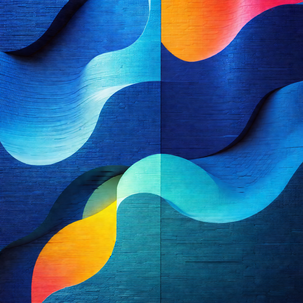 Large blue wall with a colorful design on it