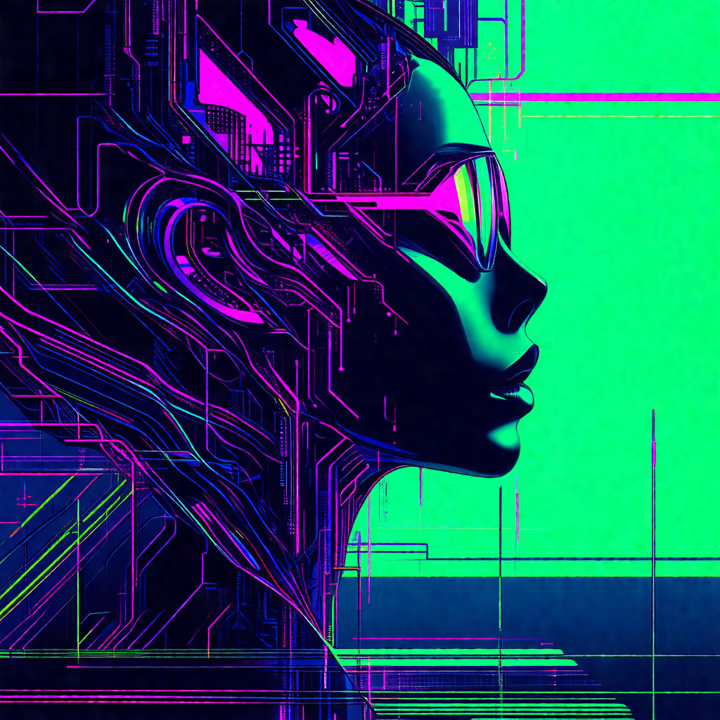 Colorful, computer-generated portrait of a woman's face