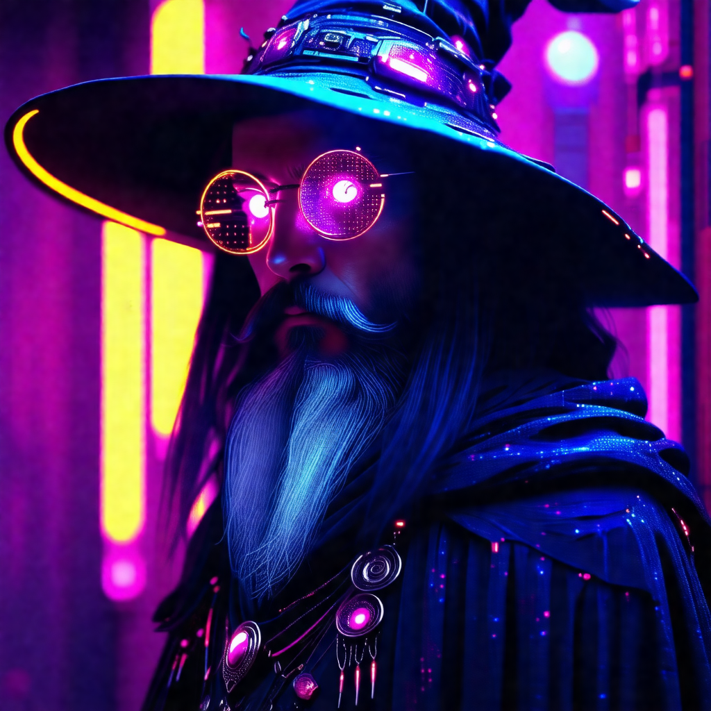 Man wearing a wizard's hat and glasses, giving him a uniq...