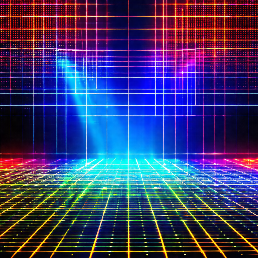 Colorful, abstract artwork featuring a brightly lit room ...