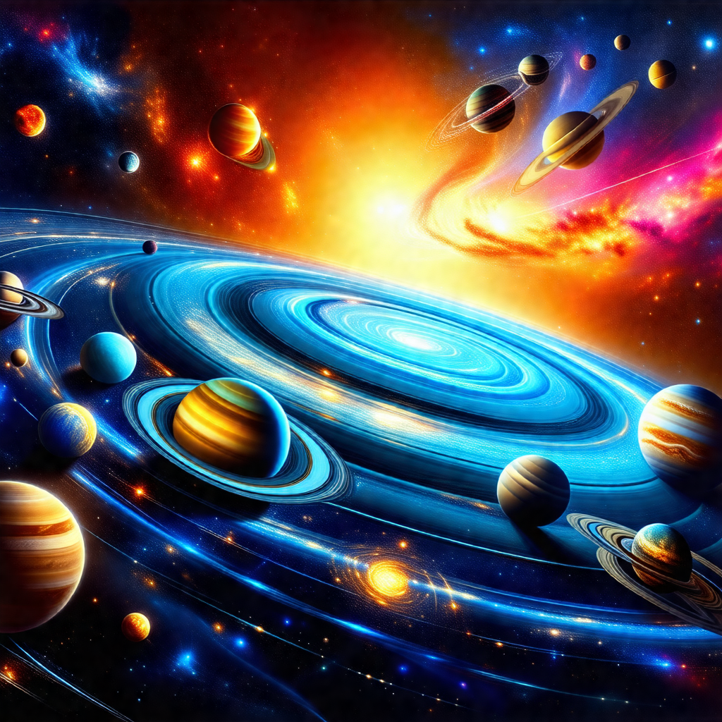 Colorful and detailed painting of a solar system