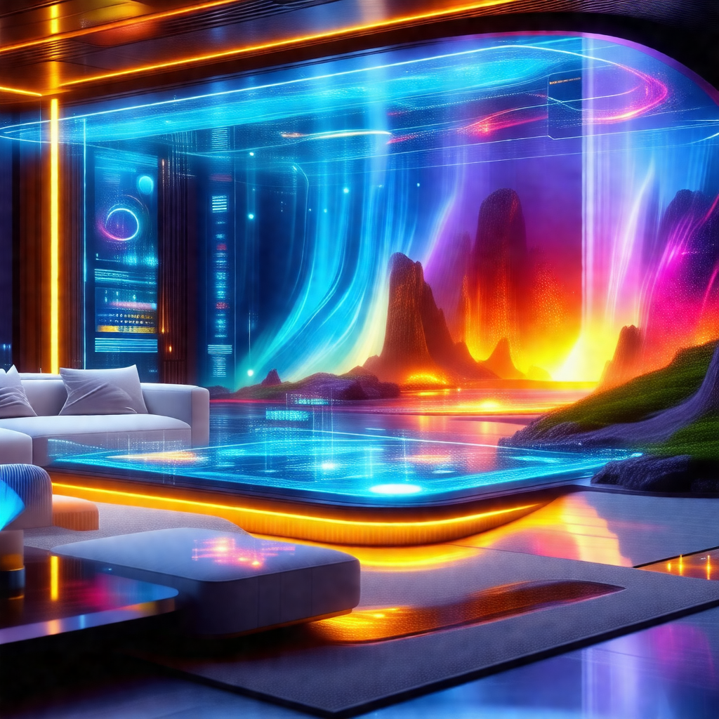 Futuristic scene featuring a large, curved glass wall tha...