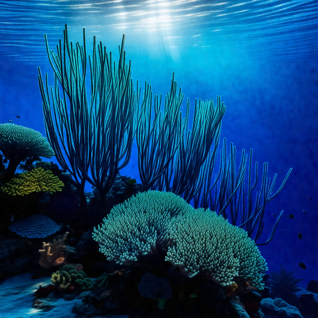 Vibrant underwater scene with a variety of colorful coral...