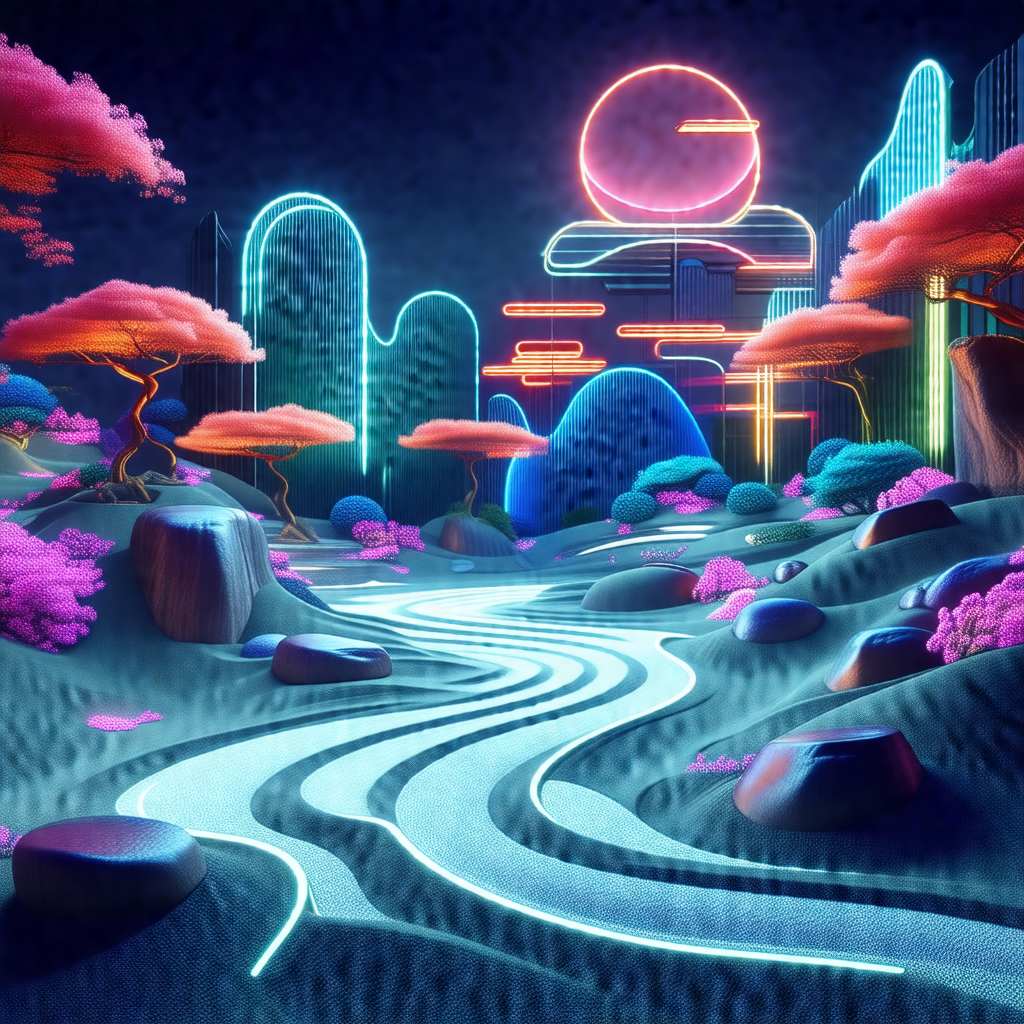 Futuristic cityscape with a river flowing through the mid...