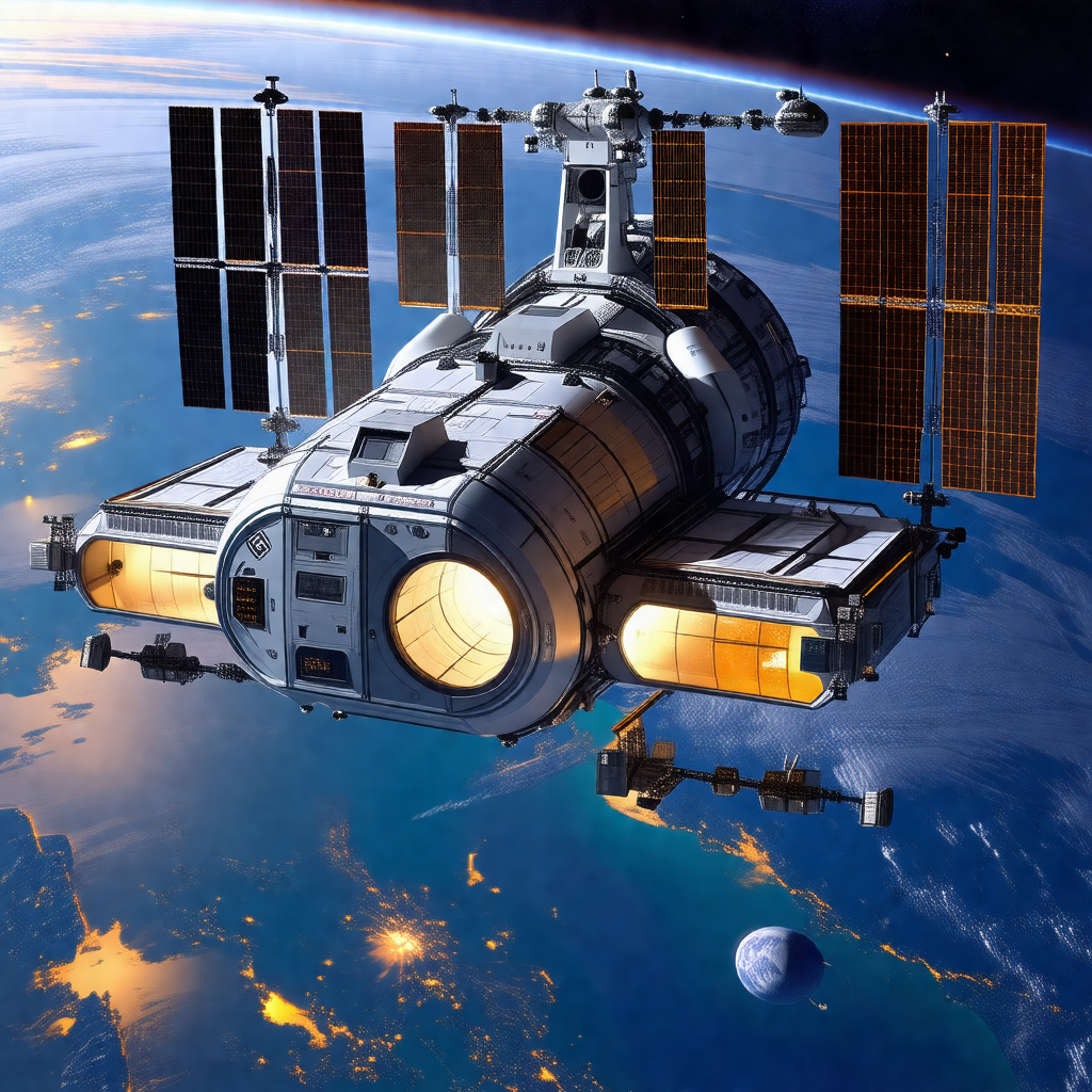 Large spacecraft with a dome-shaped structure on top of it