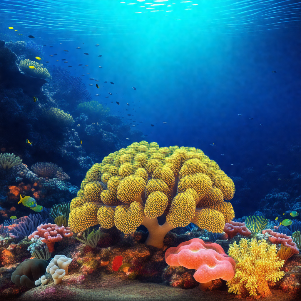 Vibrant underwater scene with a variety of colorful coral...