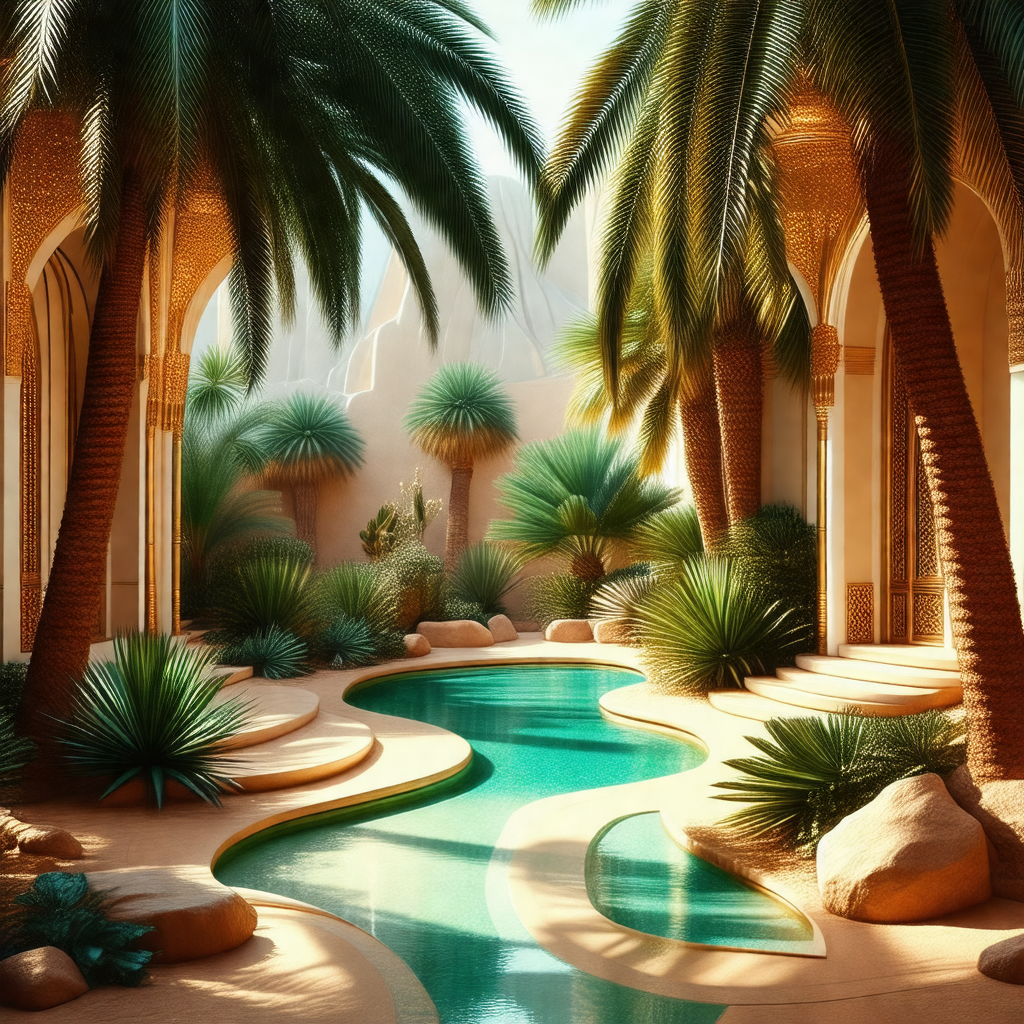 Beautiful tropical garden with a large pool of water surr...