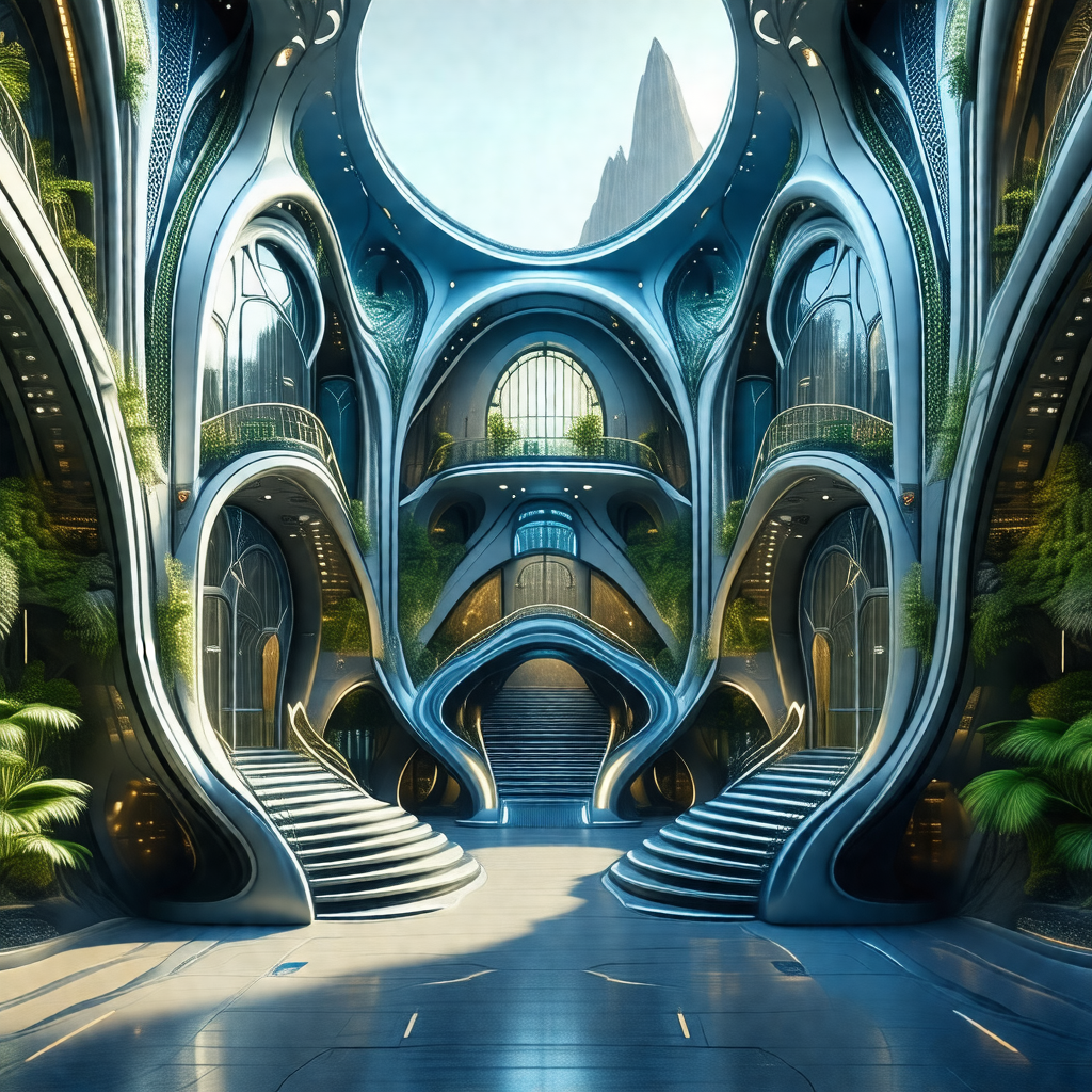 Futuristic city with a large, open building that resemble...