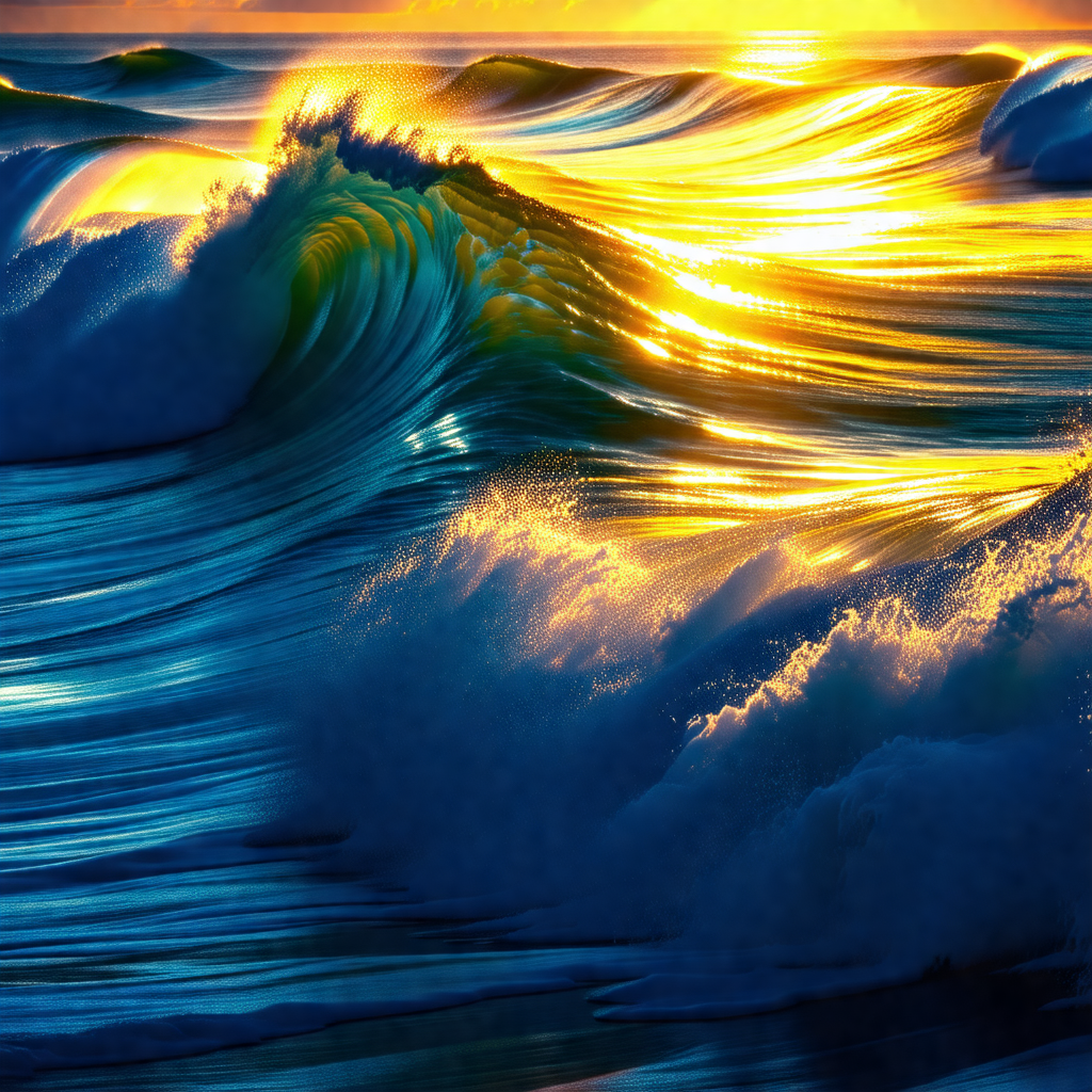 Captures a beautiful sunset over the ocean, with the sun'...