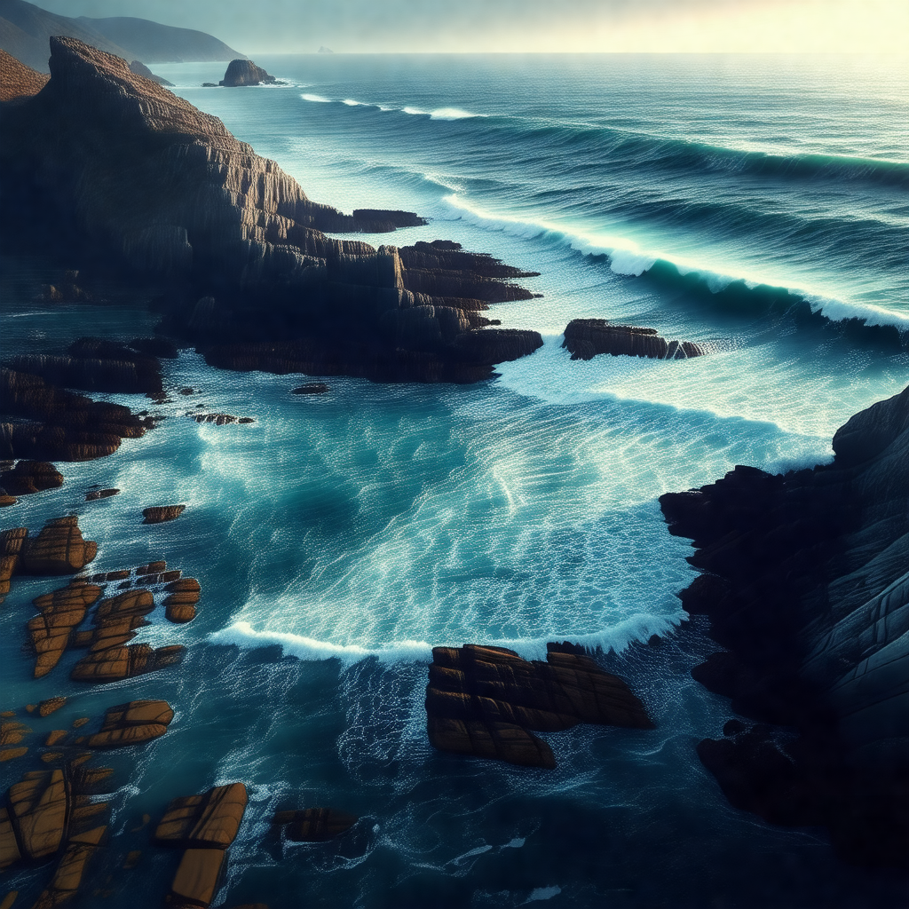 Beautiful ocean scene with a large body of water and a ro...