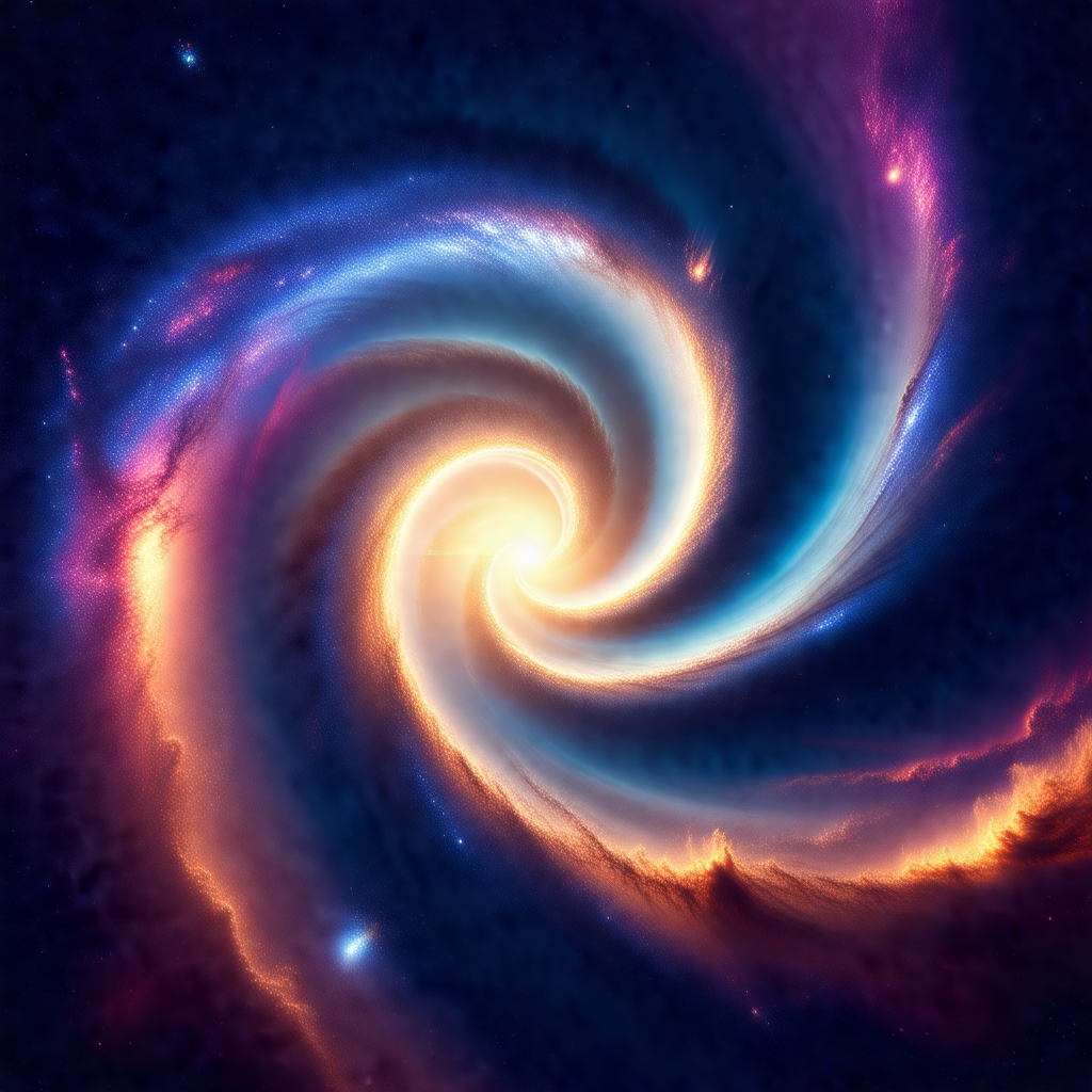 Vibrant and colorful spiral galaxy, with a bright blue ce...