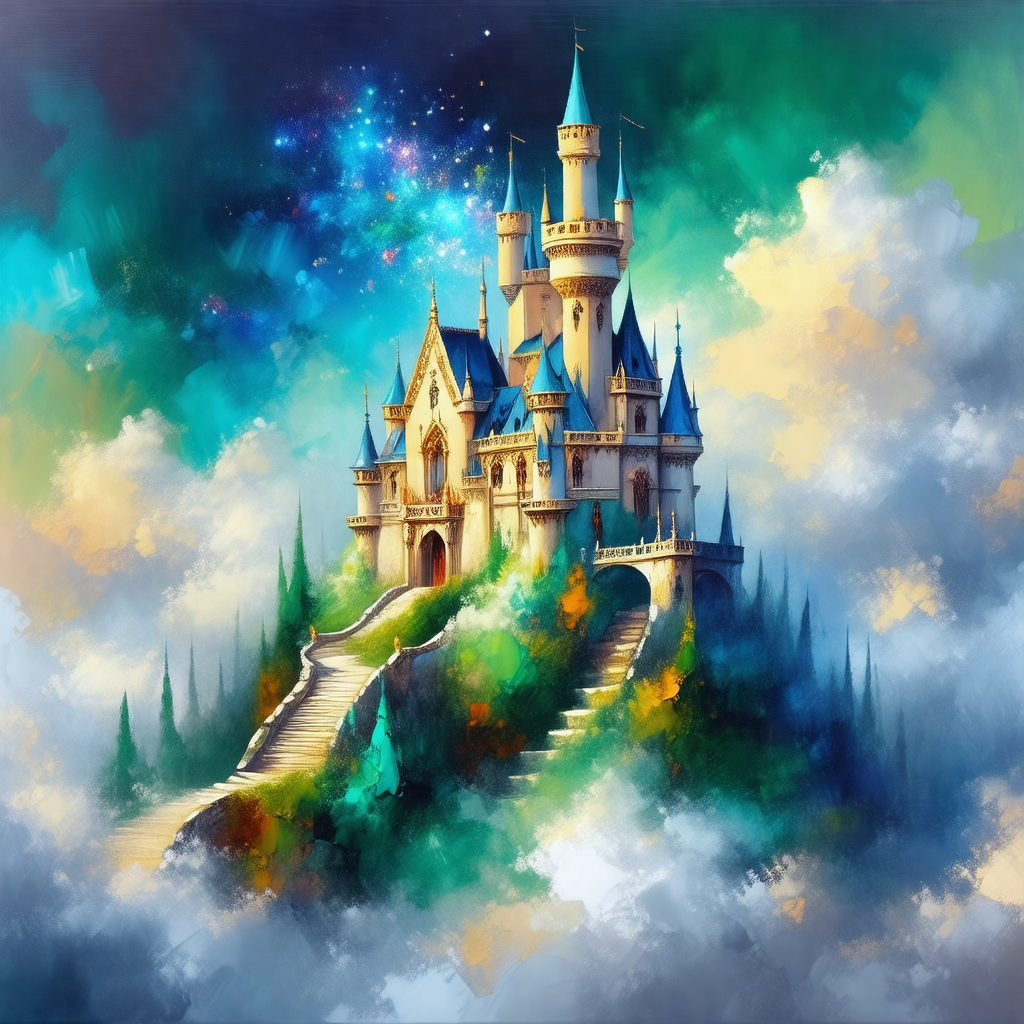 Beautiful castle with a staircase leading up to it