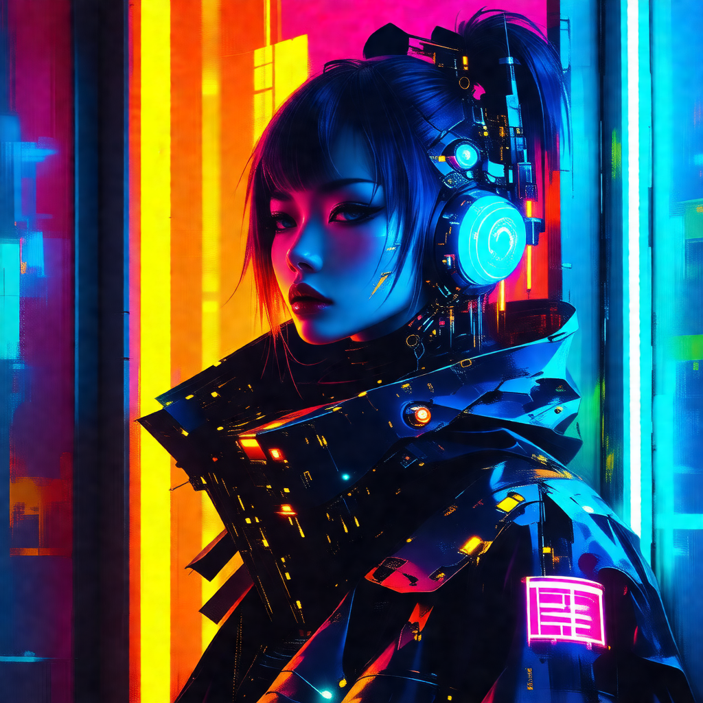 Woman wearing a futuristic outfit, standing in front of a...