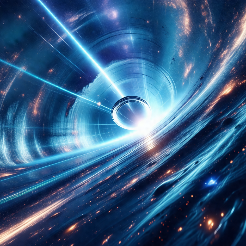 Close-up of a black hole, with a bright light shining thr...
