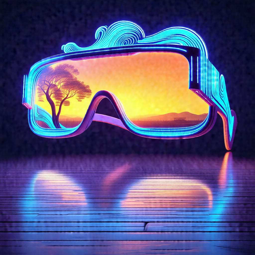 Pair of glowing sunglasses with a tree in the background
