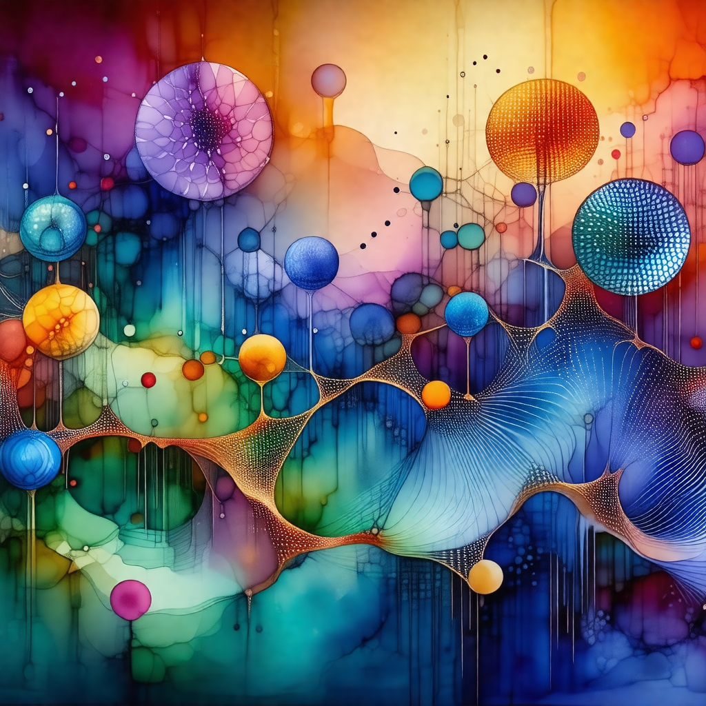 Colorful painting featuring a variety of shapes and colors
