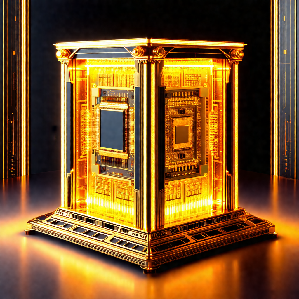 Large, golden box with a glass front