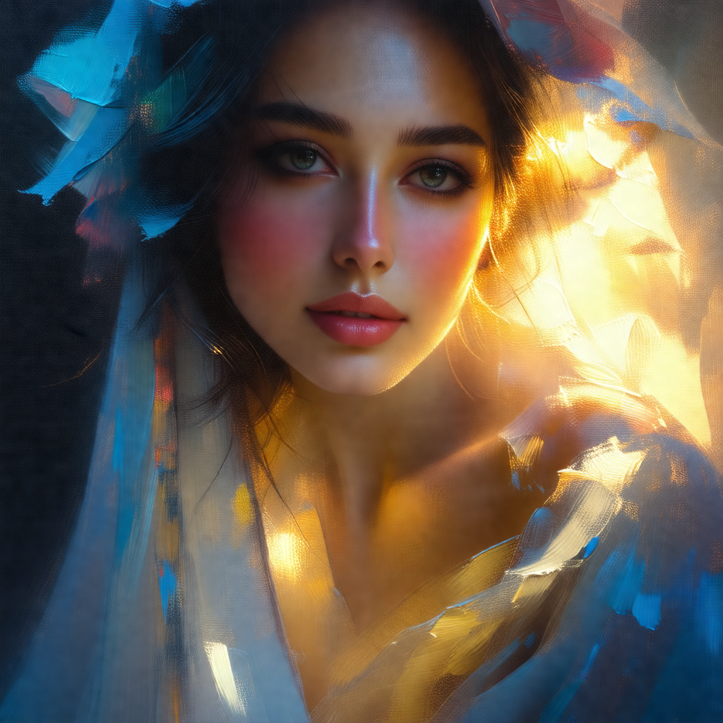 Beautiful woman with long hair, wearing a flowing white d...