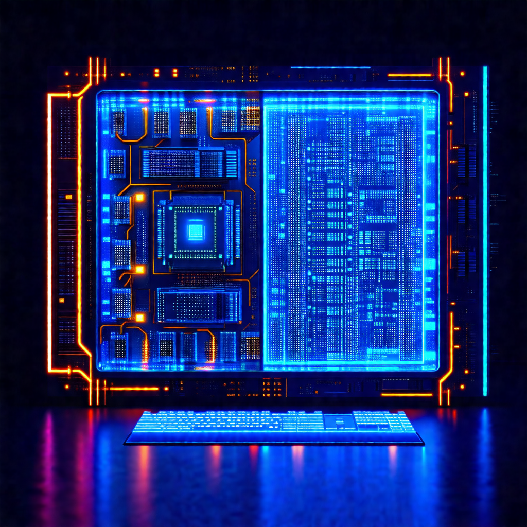 Computer keyboard with a blue glow, giving it a futuristi...
