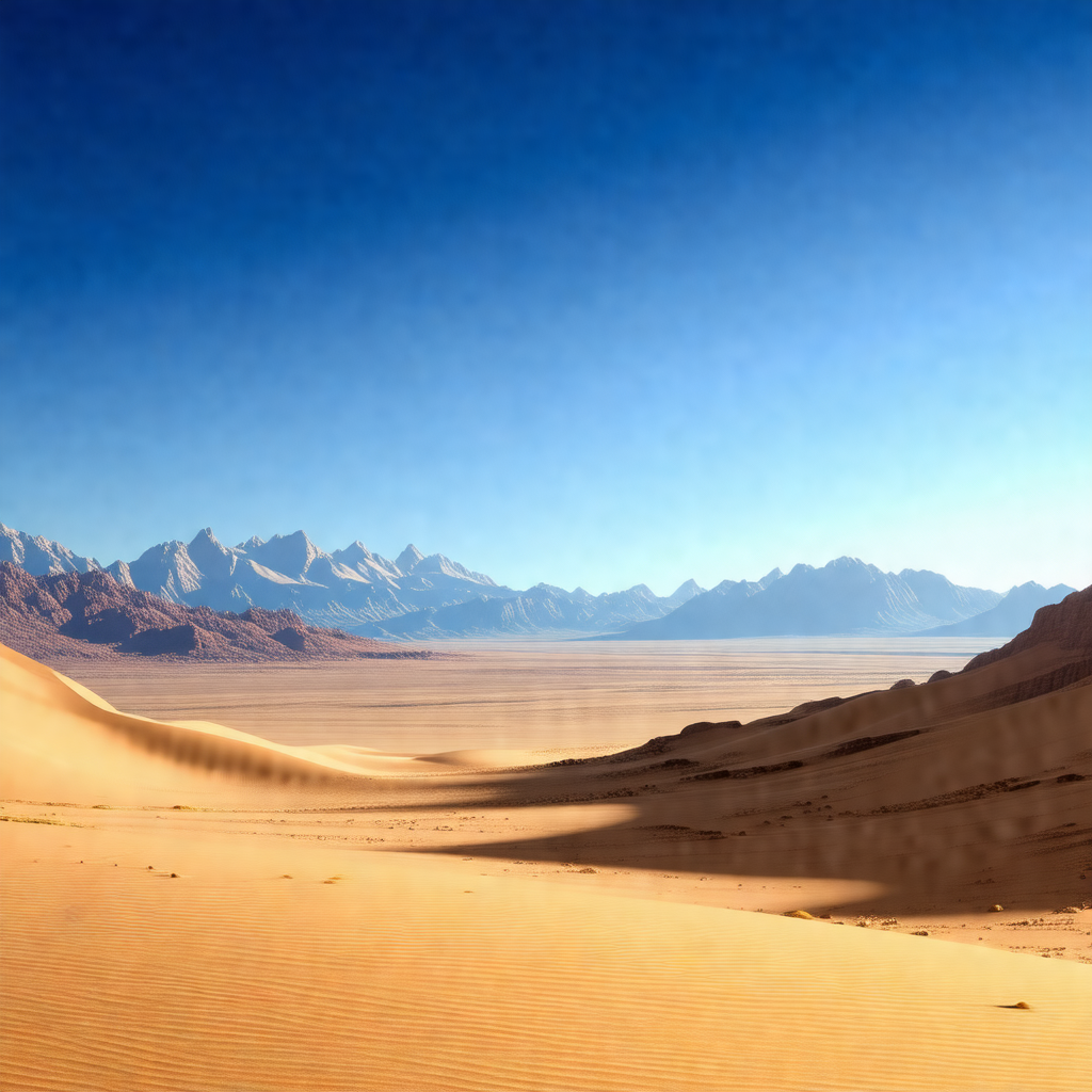 Vast desert landscape with a mountain range in the backgr...