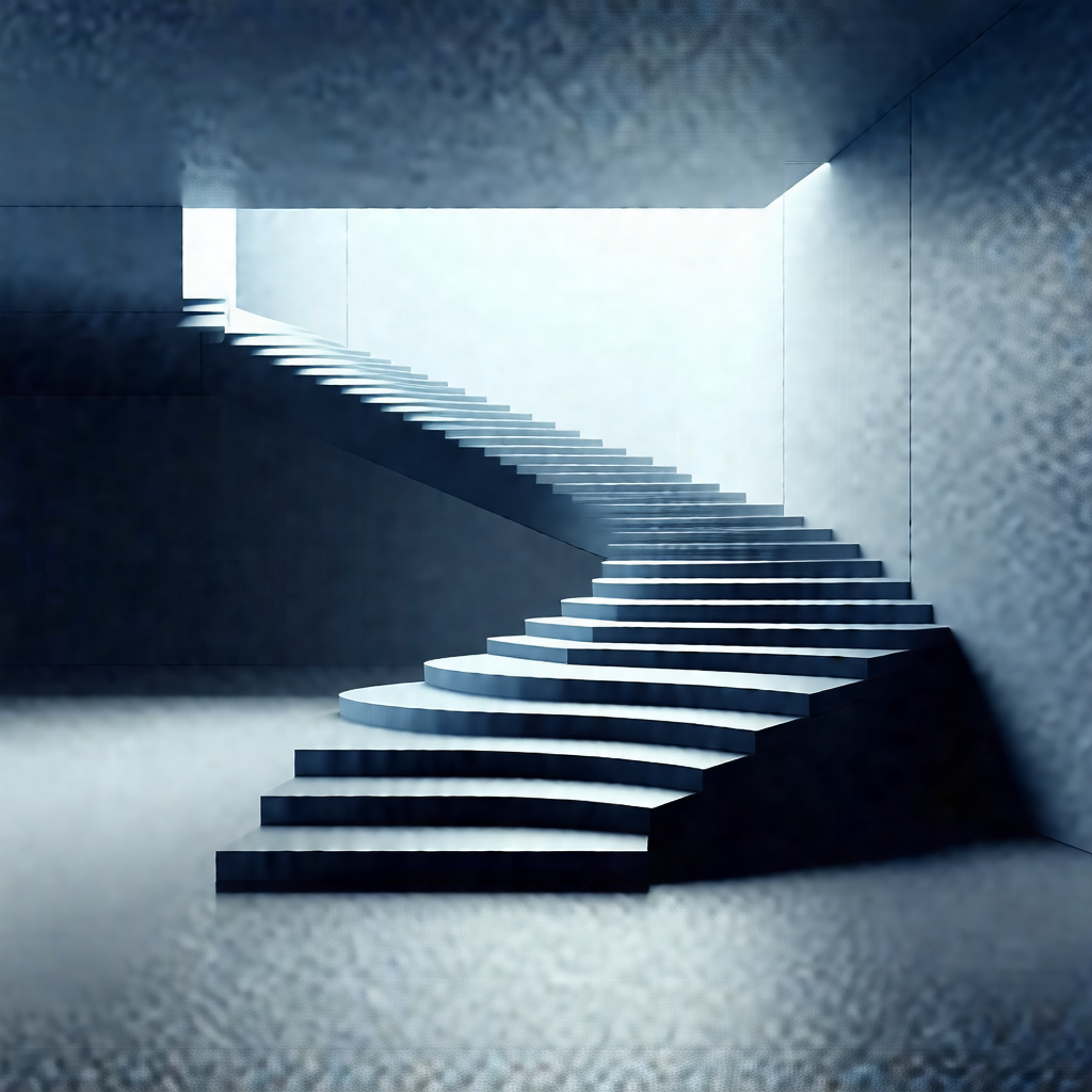Staircase with a blue tint, giving it a unique and artist...