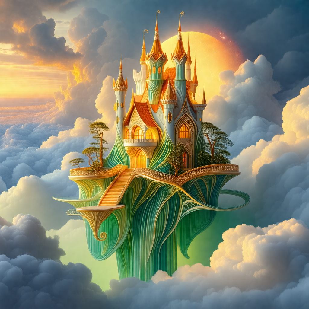 Beautifully designed castle floating in the sky