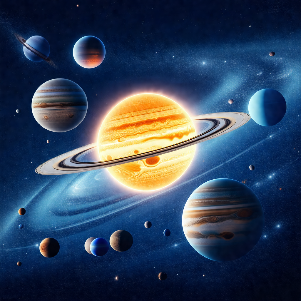 Colorful and detailed illustration of the solar system
