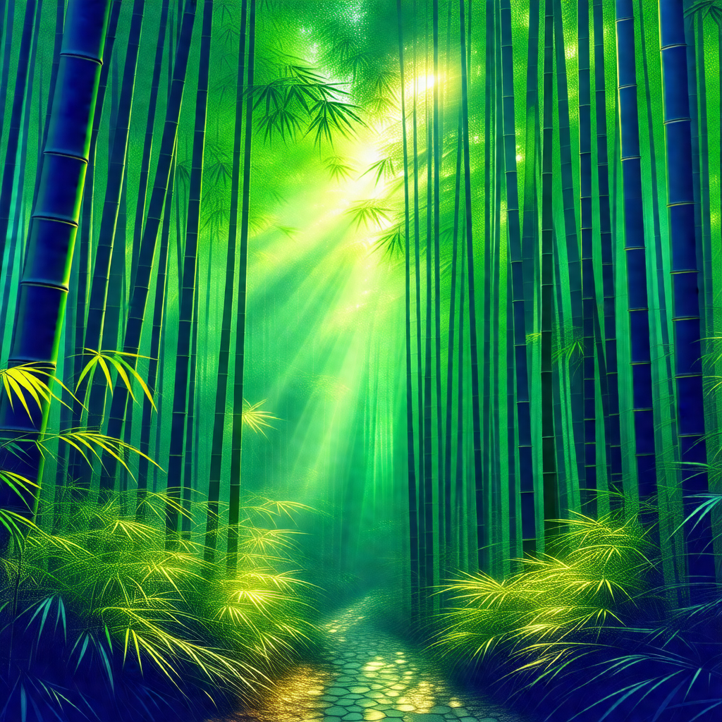 Serene forest scene with a pathway leading through the trees