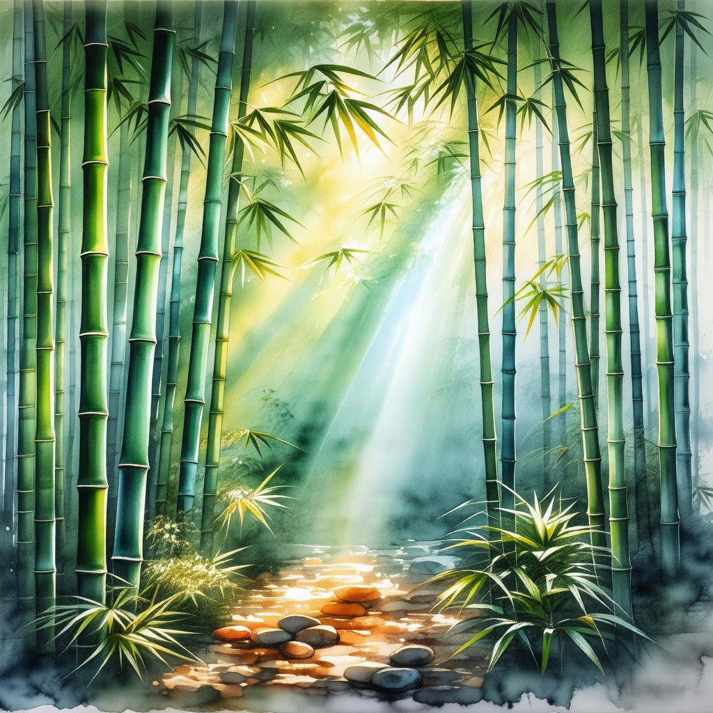 Serene forest scene with a pathway leading through the woods