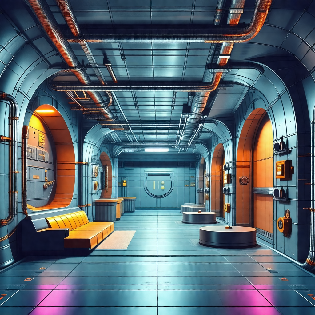 Computer-generated (cgi) drawing of a futuristic room wit...
